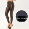 Leggings da donna 4 colori elasticizzati PU ecopelle a vita alta Legging Pantaloni in pile Abiti da ragazza Marrone Nero Vino Rosso Verde S-5XL 231013