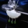 Chains Natural White Jade Chalcedony Ruyi Fan-shaped Necklace Tassel Fresh Vintage Clavicle Chain Banquet Jewelry For Women