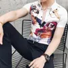 2023 sommer männer gedruckt retro quadrat hals kurzarm hemd koreanischen stil schlanke persönlichkeit trend top2642