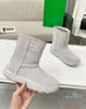 Designer-Stiefel, flauschiger Slipper-Sneaker, hoher Damenschuh, Leder, flacher Schuh, Paar Fellfutter, Gummisohle