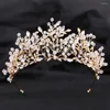 Grampos de cabelo Kmvexo coroa de cristal barroco luxo artesanal contas baile tiaras e coroas headbands ornamentos de casamento acessórios jóias