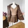 Série veste en cuir brossé, ensemble jupe plissée pour femmes, veste américaine, ensemble deux pièces, automne 2023