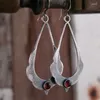 Dangle Earrings Tribal Long Hollow Water Drop With Red Stone Jewelry Female Vintage Antique Silver Color Die-casting Pattern