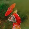 Этническая одежда, красное японское традиционное кимоно, платья Харадзюку, длинные халаты хаори, юката, платье аодай, костюмы для косплея, восточные FF2874