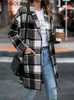 Women's Wool Blend's Coat 2023 in British Style Woman Clothing Imitation Borsted Plaid Mid Lengthy thick Pocket Lapel Loose Coats 231012