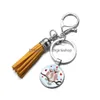 Nyckelringar Cartoon Owl Glass Cabochon Nyckelring Tassel Keychain Holders Bag Hang Modesmycken vilja och smycken Dhgvy