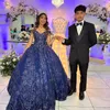 Sparkly Princess Navy Blue Shiny Off Shoulder Quinceanera Dresses Lace Applique Beads Sweet 16 Ball Gown Vestidos De 15 Anos