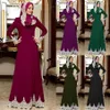 Casual Dresses Vintage Muslim Dress Women Slim Fit Long Sleeve Maxi Hijab Islamic Clothing Big Swing A-line Abaya Dubai Kimono271t