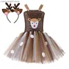 Tema Kostüm Geyiği Kız Bebekler İçin Gelir Çocuklar İçin Noel Elbisesi Cadılar Bayramı Ren Geyiği Tül Tutu Elbise Doğum Günü Prenses Giysileri T231013