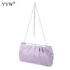 Evening Bags Women Banquet Handbags Elegant Purple Chain Pleated Wedding Purse Party Clutch Shoulder Crossbody Tote 231013