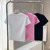 T-shirt manches courtes col rond femme, produit d'été en coton avec Logo en métal, épaule, 2023