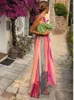 Robes décontractées Coloré Dépouillé Sans Manches Sling Mode Plissée Slash Cou Longues Robes Femmes Été Plage Vêtements De Vacances