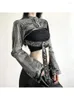 Kadın Ceketleri 2023 Koyu Siber Gotik Retro Denim mahsulü Y2K Punk Buckle Hollow Out Kadınlar 90s Grunge Harajuku Street Giyim Ceket
