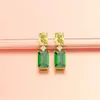 PANSYSEN Gold Color Earrings Vintage Elegant Women's Emerald Drop 100% 925 Sterling Silver Gemstone Earring Fine Jewelry Gift2399