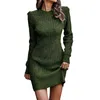 Women's Sweaters 2023 Casual Turtleneck Long Puff Sleeve Soft Fuzzy Knit Bodycon Pullover Sweater Dress Slim