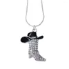 Pendentif Colliers Délicat Strass Cristal Incrusté Émail Métallique Cowboy Bottes Chapeau Collier Pour Chanceux Bling Ras Du Cou