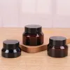 15g 30g 50g Amber Brown Glass Cream Jar Empty Container Cosmetic Bottle with White Inner Liners and Black Gold Lids Rojmf