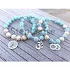 MG0664 2019 nouveau Design bleu Turquoise Ohm Bracelet naturel 8 mm perles turquoise Yoga Mala Bracelet arbre de vie Lotus charme Bracel338s