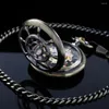 Pocket Watches Bronze Rudder Pirate Theme Mechanical Watch Vintage Steampunk Necklace Roman Digital Dial for Men and Women