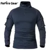 ReFire Gear Army Combat T shirt Men Long Sleeve actical -Shirt Solid Cotton Military Shirt Man Navy Blue Hunt Airsoft Shirts 21071251r