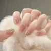 False Nails 24pcs Wearable Pink Press On Fake Tips With Glue false nails design Butterfly Lovely Girl Wearing Tools 231013