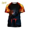 Camiseta masculina filme de terror personalidade camiseta o palhaço 3d impresso/feminino casual engraçado em torno do pescoço manga curta