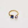 Anéis de casamento retro moda azul cristal pérola anel para mulheres clássico luxo ajustável junta acessórios de jóias de aço inoxidável