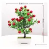 Decorative Flowers 1Pc Artificial Plants For Home Decor Realistic Cherry Fruit Tree Potted Bonsai Desktop Ornements Dhyvs