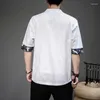 Magliette da uomo Camicia in cotone e lino Top Patchwork estivo Manica corta Camicetta ampia Uomo Taglie forti Harajuku Camisa cinese Masculina sociale