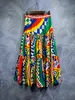 Fashionable and luxurious retro pattern printing, niche strapping, short shirt, high waist, large hem, long skirt set for women