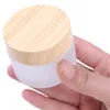 Pot en verre givré, pots de crème pour les yeux, soins de la peau, bouteille rechargeable, récipient cosmétique, avec couvercles en plastique et grains de bois, Dsvcp