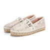 Hausschuhe Damenschuhe Lazy Flat CHCH Lace Bling Loafers Canva s Handgemacht aus Stroh gewebt Reise Casual Espadrille Gummisohle 231013