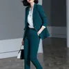 Calças femininas de duas peças vermelho escuro azul preto mulheres terno de calça para senhora de escritório conjunto de duas peças tamanho S-4XL trabalho formal carreira blazer casaco com calça conjunto terno 231013