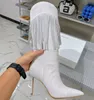 Amina Muaddi Begum Stiletto Obcasy Wysokie Tassels Buty Rhinestone Wintone Slip-On Boots-High Bot But Buts Buts For Women Factory Footwear Rozmiary 35-42