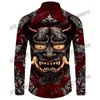 Mannen Casual Shirts PLstar Cosmos Samurai Oni Masker Tattoo 3D Gedrukt Lange Mouw Button Down Lente Heren Revers Shirt CXS15