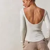 Женские футболки Hirigin, женский сексуальный укороченный топ в рубчик с открытой спиной и длинными рукавами, приталенная футболка с круглым вырезом на выход, обтягивающие топы с открытой спиной