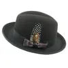 Berets Women's Hat French Men's Felt Colored Bow Knot Feather Jazz HatToubat HatPolkpie HatWide Brimmed Hombre