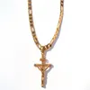 24k Solid Yellow Gold GF 6mm Italian Figaro Link Chain Necklace 24 Womens Mens Jesus Crucifix Cross Pendant221e
