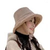 ベレー帽の女性帽子女性ラムカシミアバケツ濃い暖かい冬固形色の折りたたみ可能なパナマハットキャップ