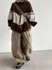 Vestes Femmes QWeek Gorpcore Vintage Veste à capuche Femmes Style japonais Séchage rapide Vert Vêtements d'extérieur surdimensionnés Harajuku Rétro Patchwork Marron Top 231012