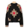 Pulls pour femmes Femmes Géométrie Imprimer O-Cou SweaterLong-Manches Mode Loose Jumper Dames Mohair Mélange Pull Tricots 2023 Début