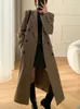 Femmes laine mélanges Trench manteau pour femmes costume col Double boutonnage couleur unie Long manteau élégance bureau dame vestes automne hiver vêtements femmes 231012