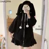 Women's Hoodies Onalippa Kawaii Furry Sweatshirt Zipper Long Sleeves Hooded Slouchy Style Mid-length Women Korean Clothes