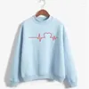 Women's Hoodies Harajuku Love Heartbeat Print Women Sweatshirt Korean Oneck Knitted Pullover Autumn Candy Color Aesthetic Clothes