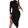 Casual Jurken Ruches Sexy Jurk Vrouwen Zomer Lange Mouw Elegant Avondfeest Vrouwelijke Trekkoord Midi Bodycon