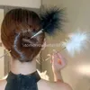 Moda preto branco penas varas de cabelo para mulheres elegante penas vara de cabelo grampos de cabelo estilo chinês hanfu grampos de cabelo