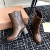 Najwyższej jakości Cowskin Vintage Brown Chunky Obcase Botts Slip na środkowej pięcie botki modowe luksusowe designerskie buty kobiety