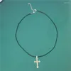 Collane con ciondolo Collana con croce in corda di cuoio per uomo Donna Gioielli minimalisti Girocolli maschili femminili Colore argento