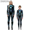 Temadräkt Zawaland Halloween Punk Skeleton 3D Digital Printing Parent-Child Cosplay Come Bodysuit Elastic Jumpsuit Zentai Suit T231013