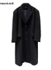 Herr ull blandar Mauroicardi Autumn Winter Cool Overized Long Warm Black Woolen Coat Men Luxury Designer Kläder Överrock 2023 231012